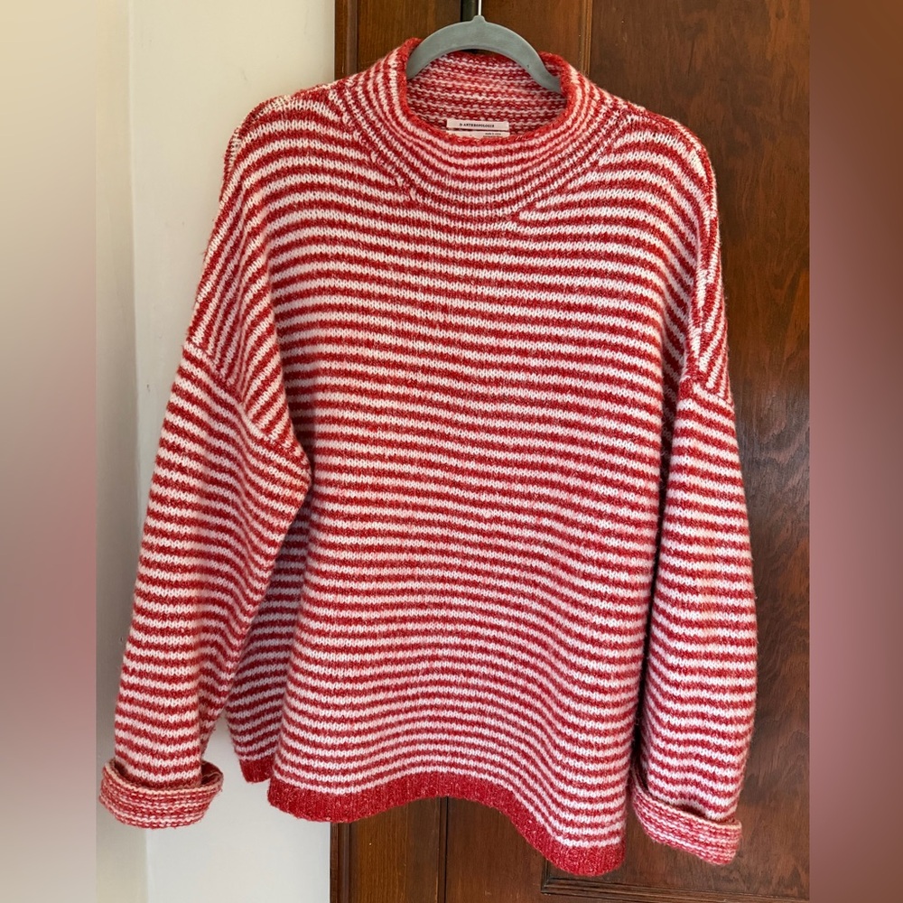 Anthropologie Red and White Striped Cowl Neck Sweater